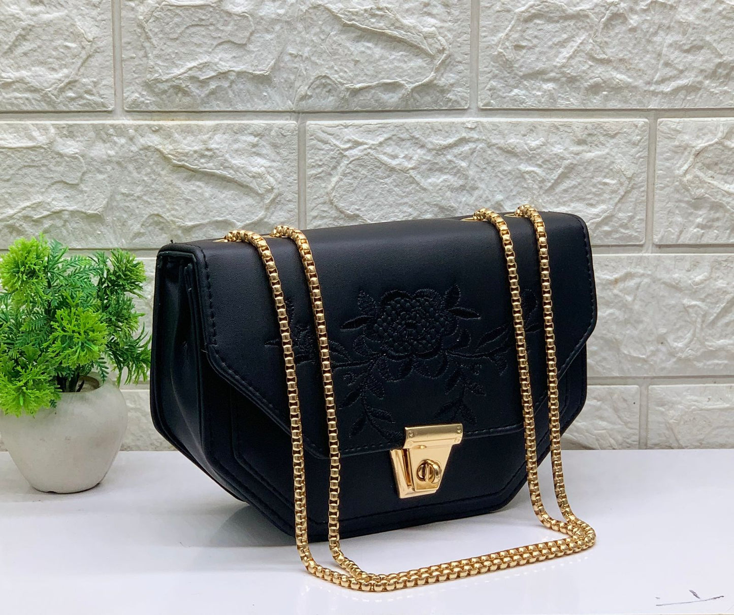 Siksyra Embroidery Sling Bag for Women & Girls – Stylish PU Leather Crossbody with Turn Lock