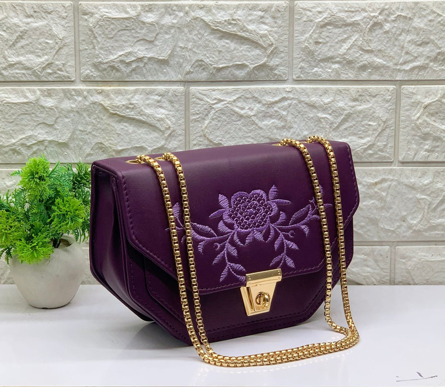 Siksyra Embroidery Sling Bag for Women & Girls – Stylish PU Leather Crossbody with Turn Lock