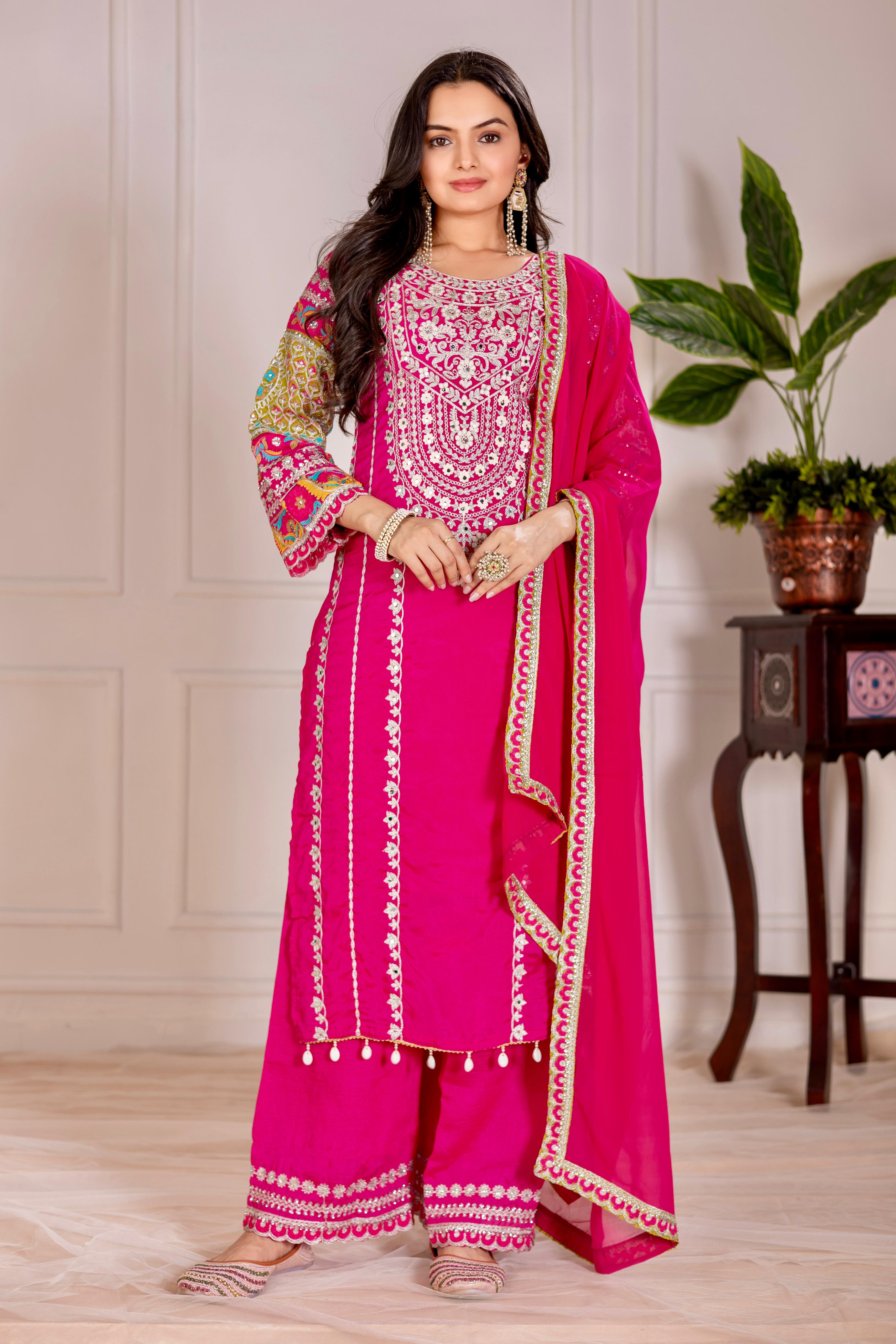 Siksyra KF-1672 Vichitra Silk Designer Salwar Suit Set with Embroidery, Mirror & Sequence Work