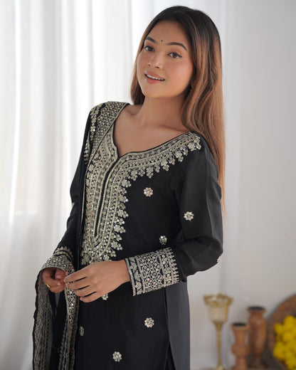 Siksyra NSR-800 Premium Chinnon Silk Sharara Set with Heavy Embroidery – Fully Stitched Party Wear for Women