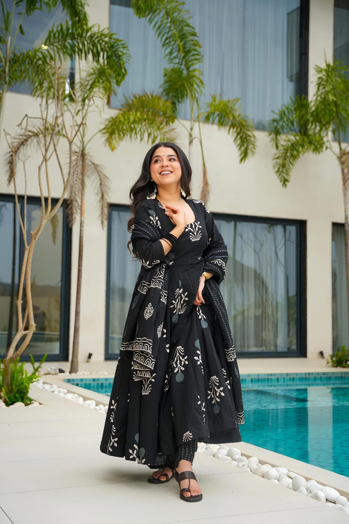 Siksyra TD-6060 Premium Readymade Digital Print Anarkali Suit Set – Maslin Fabric