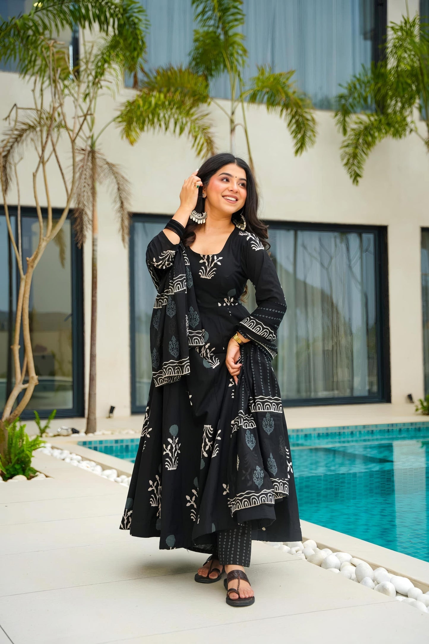 Siksyra TD-6060 Premium Readymade Digital Print Anarkali Suit Set – Maslin Fabric