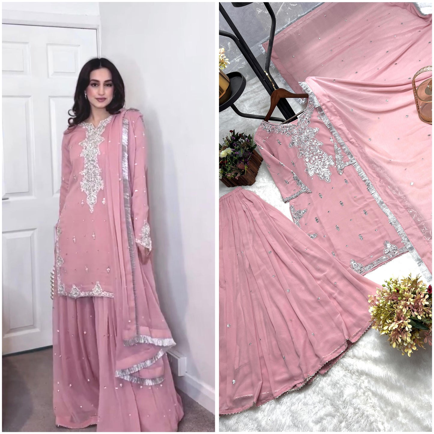 Siksyra JD-600 Embroidered Kurti, Plazzo & Dupatta Set | Heavy Faux Georgette