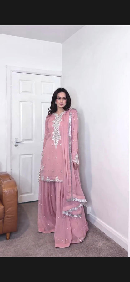 Siksyra JD-600 Embroidered Kurti, Plazzo & Dupatta Set | Heavy Faux Georgette
