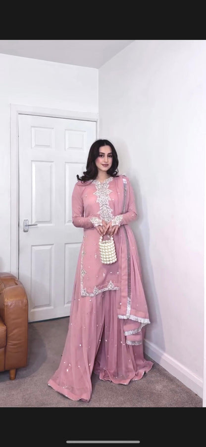 Siksyra JD-600 Embroidered Kurti, Plazzo & Dupatta Set | Heavy Faux Georgette